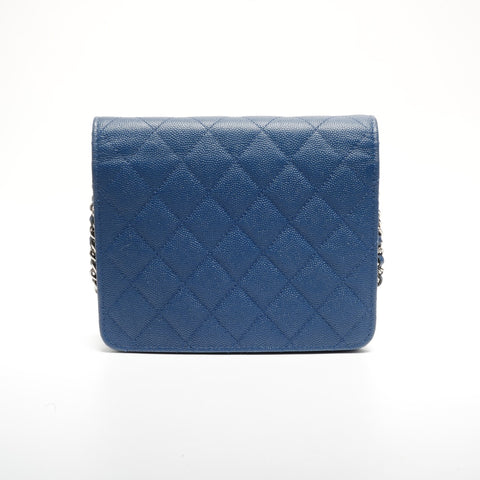 CHANEL Caviar Skin Matelasse Square Chain Silver Metal 24 Series 2016-2017 Shoulder Bag blue WS24652