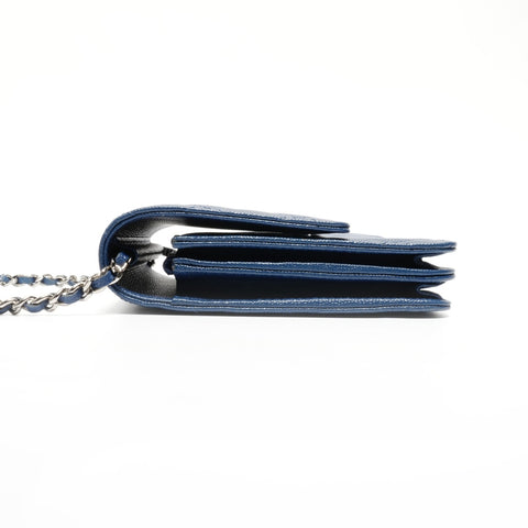 CHANEL Caviar Skin Matelasse Square Chain Silver Metal 24 Series 2016-2017 Shoulder Bag blue WS24652