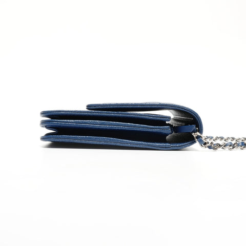 CHANEL Caviar Skin Matelasse Square Chain Silver Metal 24 Series 2016-2017 Shoulder Bag blue WS24652