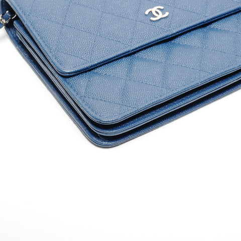 CHANEL Caviar Skin Matelasse Square Chain Silver Metal 24 Series 2016-2017 Shoulder Bag blue WS24652