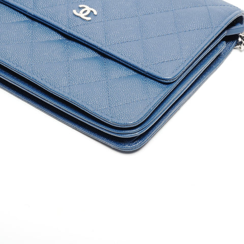 CHANEL Caviar Skin Matelasse Square Chain Silver Metal 24 Series 2016-2017 Shoulder Bag blue WS24652