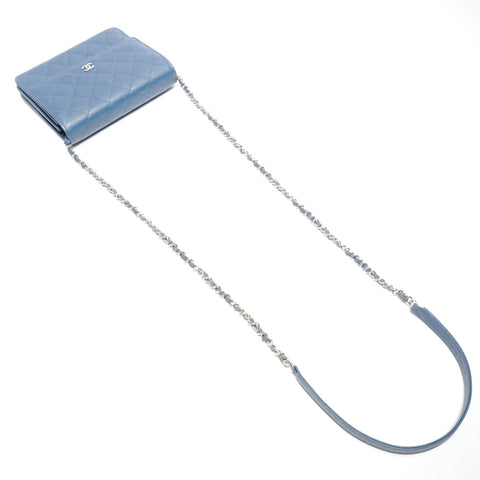 CHANEL Caviar Skin Matelasse Square Chain Silver Metal 24 Series 2016-2017 Shoulder Bag blue WS24652