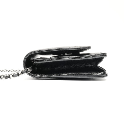 CHANEL Caviar Skin Chain Wallet SilverMetal Shoulder Bag black WS24655