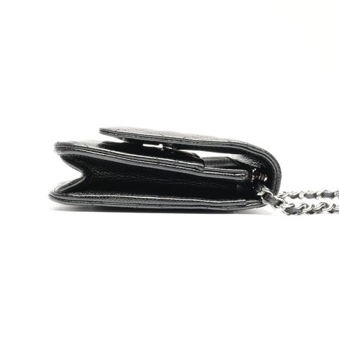 CHANEL Caviar Skin Chain Wallet SilverMetal Shoulder Bag black WS24655