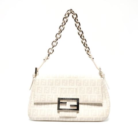 FENDI Zucchino Mamma Bucket PVC Chain one belt Shoulder Bag white WS24659
