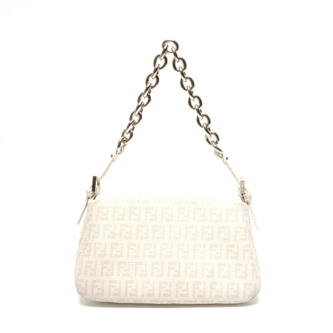 FENDI Zucchino Mamma Bucket PVC Chain one belt Shoulder Bag white WS24659