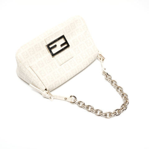 FENDI Zucchino Mamma Bucket PVC Chain one belt Shoulder Bag white WS24659
