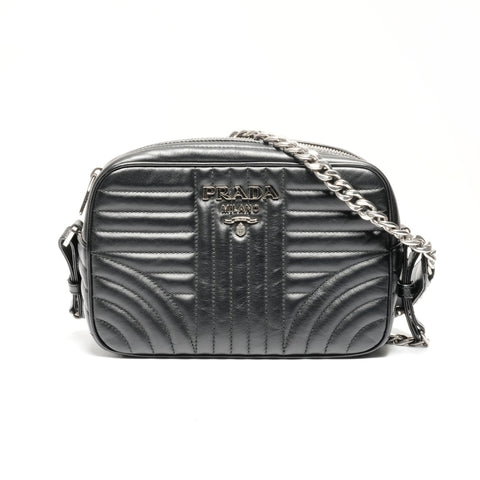 PRADA Diagram Camera Bag Leather Chain Shoulder Bag black WS24664