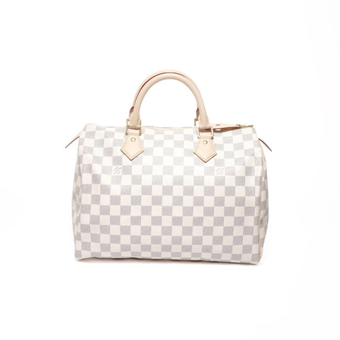 LOUIS VUITTON Damier Azur Speedy 30 Handbag white WS24682