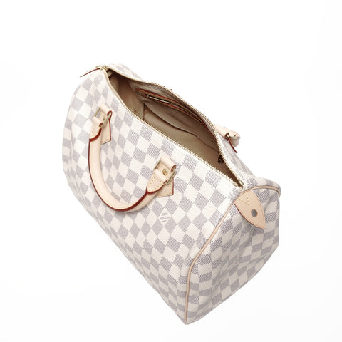 LOUIS VUITTON Damier Azur Speedy 30 Handbag white WS24682