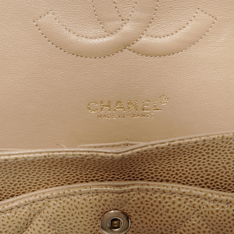 CHANEL No. 7 Caviar 2002-2003 Matelasse Double Flap 9.8" Shoulder Bag beige WS24683