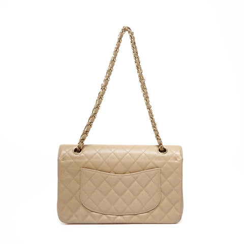 CHANEL No. 7 Caviar 2002-2003 Matelasse Double Flap 9.8" Shoulder Bag beige WS24683