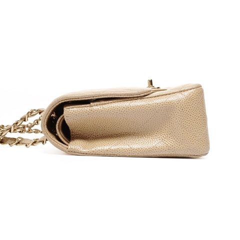 CHANEL No. 7 Caviar 2002-2003 Matelasse Double Flap 9.8" Shoulder Bag beige WS24683