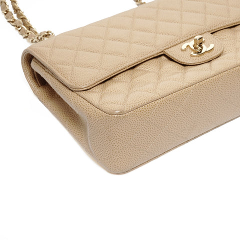CHANEL No. 7 Caviar 2002-2003 Matelasse Double Flap 9.8" Shoulder Bag beige WS24683