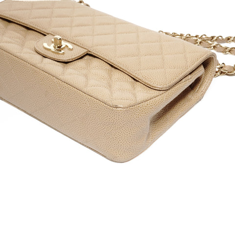 CHANEL No. 7 Caviar 2002-2003 Matelasse Double Flap 9.8" Shoulder Bag beige WS24683