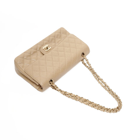 CHANEL No. 7 Caviar 2002-2003 Matelasse Double Flap 9.8" Shoulder Bag beige WS24683
