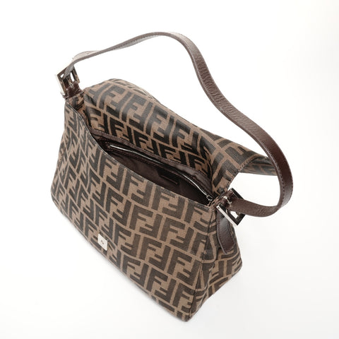 FENDI Zucca Mamma Bucket Canvas Shoulder Bag Brown WS24685