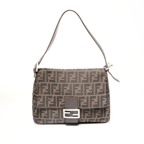 FENDI Zucca Mamma Bucket Canvas Shoulder Bag Brown WS24685