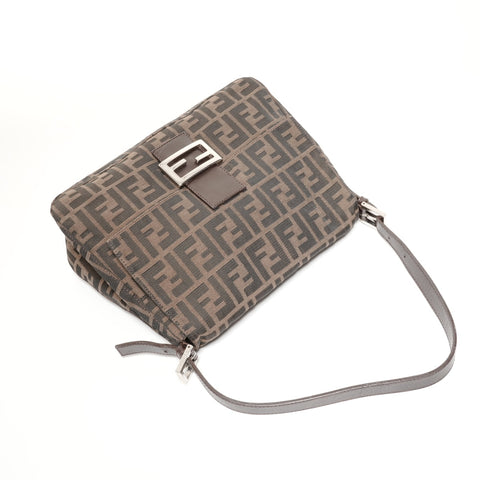 FENDI Zucca Mamma Bucket Canvas Shoulder Bag Brown WS24685