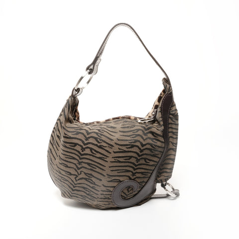 FENDI Leopard print Zucca one belt Shoulder Bag Brown WS24686