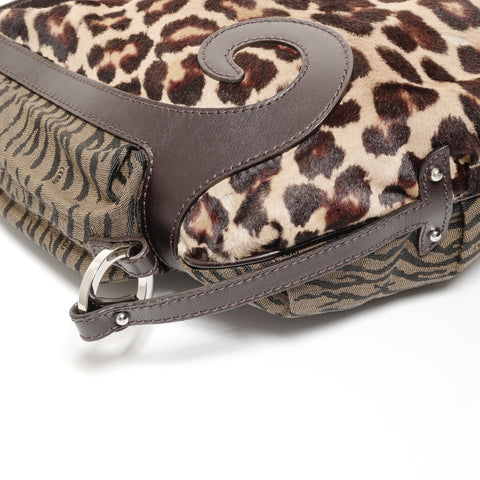 FENDI Leopard print Zucca one belt Shoulder Bag Brown WS24686