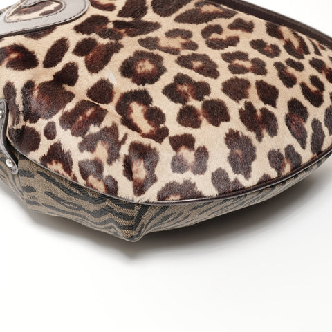 FENDI Leopard print Zucca one belt Shoulder Bag Brown WS24686