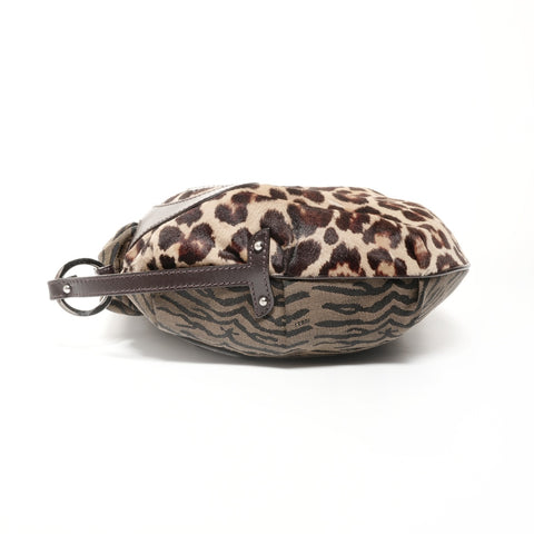 FENDI Leopard print Zucca one belt Shoulder Bag Brown WS24686
