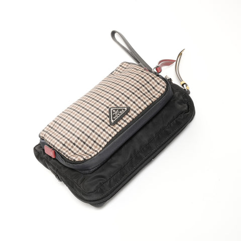 PRADA Nylon Triangle Logo Pouch Clutch bag black WS24687