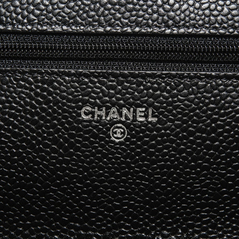 CHANEL No. 23 Caviar Leather Chain Wallet Silver Metal Matelasse 2016-2017 Shoulder Bag black WS24689