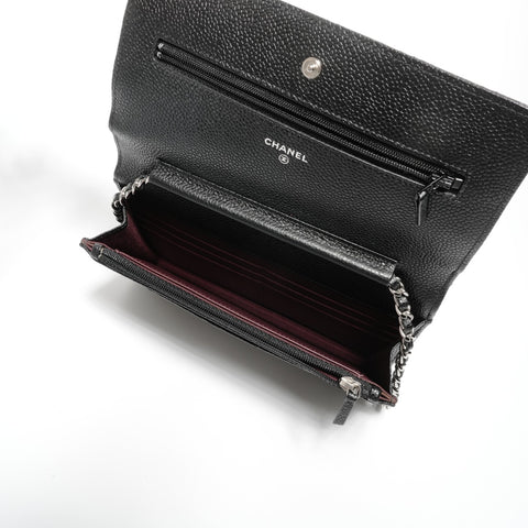 CHANEL No. 23 Caviar Leather Chain Wallet Silver Metal Matelasse 2016-2017 Shoulder Bag black WS24689