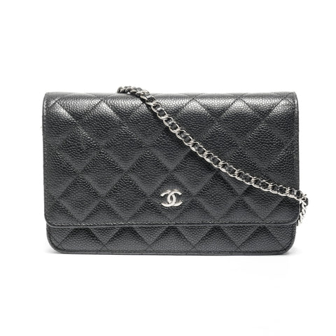 CHANEL No. 23 Caviar Leather Chain Wallet Silver Metal Matelasse 2016-2017 Shoulder Bag black WS24689