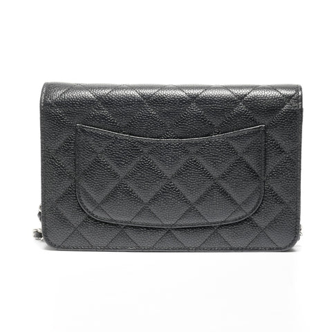 CHANEL No. 23 Caviar Leather Chain Wallet Silver Metal Matelasse 2016-2017 Shoulder Bag black WS24689