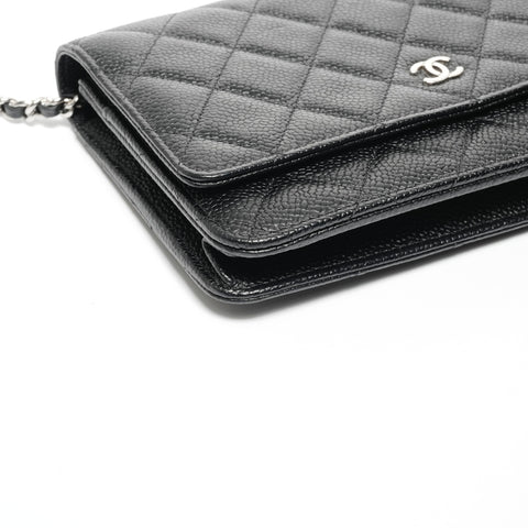 CHANEL No. 23 Caviar Leather Chain Wallet Silver Metal Matelasse 2016-2017 Shoulder Bag black WS24689