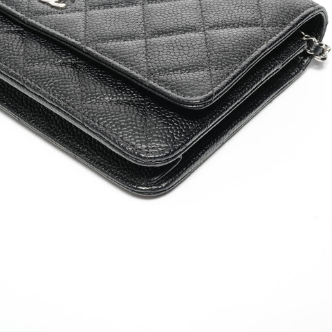 CHANEL No. 23 Caviar Leather Chain Wallet Silver Metal Matelasse 2016-2017 Shoulder Bag black WS24689
