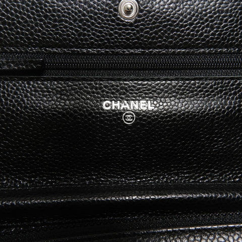 CHANEL No. 27 Caviar Leather Chain Wallet Silver Metal Matelasse 2019 Shoulder Bag black WS24690