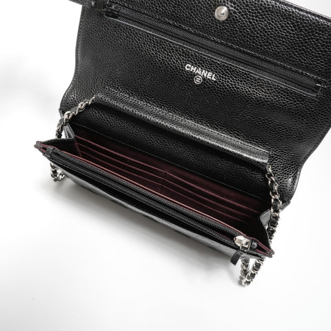 CHANEL No. 27 Caviar Leather Chain Wallet Silver Metal Matelasse 2019 Shoulder Bag black WS24690