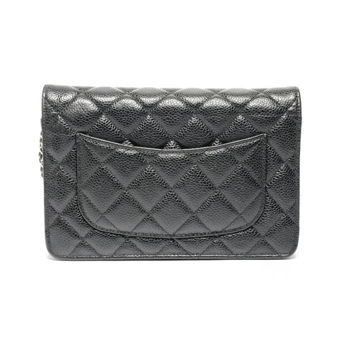 CHANEL No. 27 Caviar Leather Chain Wallet Silver Metal Matelasse 2019 Shoulder Bag black WS24690
