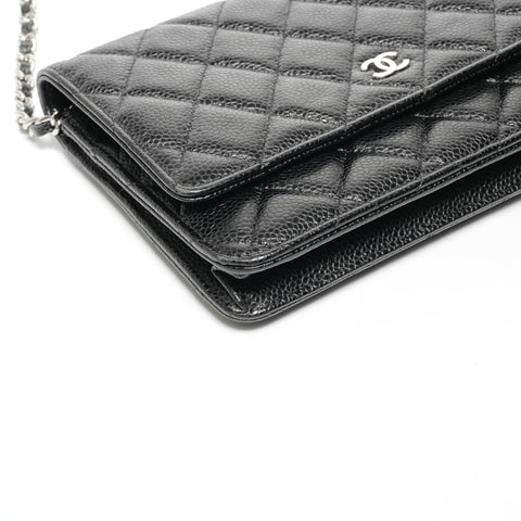CHANEL No. 27 Caviar Leather Chain Wallet Silver Metal Matelasse 2019 Shoulder Bag black WS24690