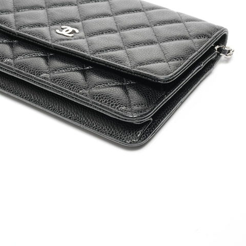 CHANEL No. 27 Caviar Leather Chain Wallet Silver Metal Matelasse 2019 Shoulder Bag black WS24690