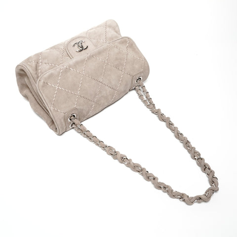 CHANEL 16th series 2012 Ultra Stitch Suede Flap Shoulder Bag beige WS24693