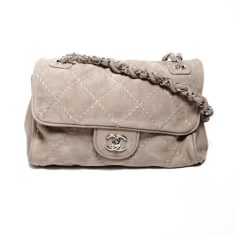 CHANEL 16th series 2012 Ultra Stitch Suede Flap Shoulder Bag beige WS24693