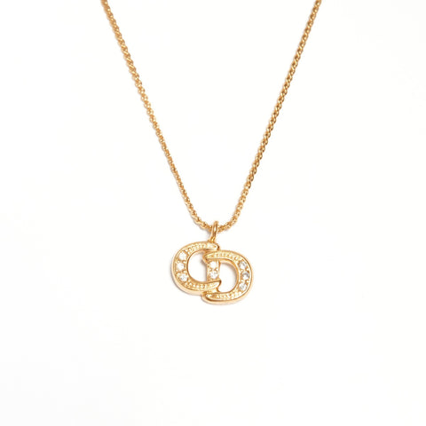 Christian Dior CD logo rhinestone Necklace gold WS24707