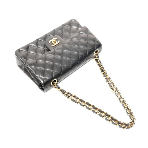 CHANEL 0 Series 1986-1988 Lambskin Mini Matelasse 9.1" Double Flap Shoulder Bag black WS24708