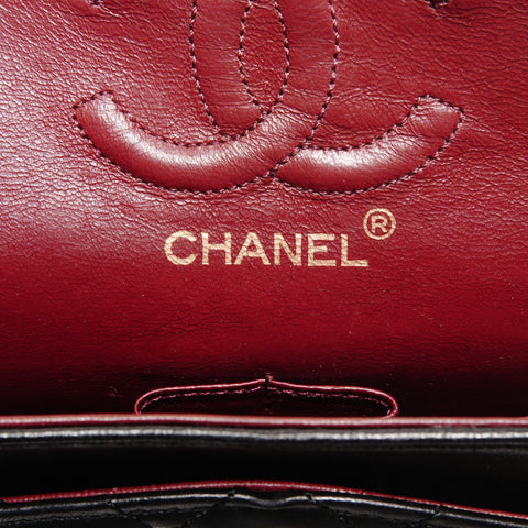 CHANEL 0 Series 1986-1988 Lambskin Mini Matelasse 9.1" Double Flap Shoulder Bag black WS24708