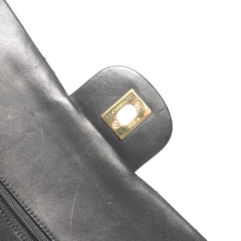 CHANEL 0 Series 1986-1988 Lambskin Mini Matelasse 9.1" Double Flap Shoulder Bag black WS24708