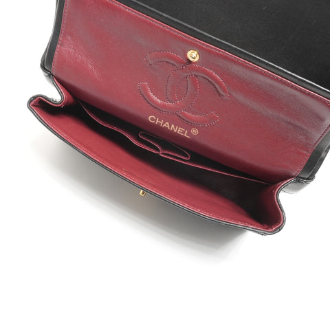 CHANEL 0 Series 1986-1988 Lambskin Mini Matelasse 9.1" Double Flap Shoulder Bag black WS24708