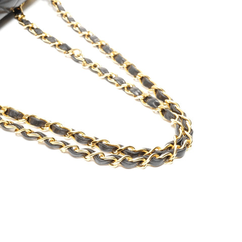 CHANEL 0 Series 1986-1988 Lambskin Mini Matelasse 9.1" Double Flap Shoulder Bag black WS24708