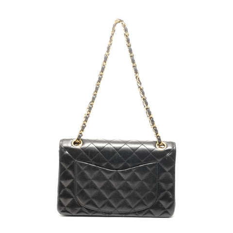 CHANEL 0 Series 1986-1988 Lambskin Mini Matelasse 9.1" Double Flap Shoulder Bag black WS24708
