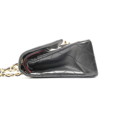 CHANEL 0 Series 1986-1988 Lambskin Mini Matelasse 9.1" Double Flap Shoulder Bag black WS24708