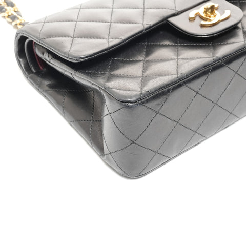 CHANEL 0 Series 1986-1988 Lambskin Mini Matelasse 9.1" Double Flap Shoulder Bag black WS24708